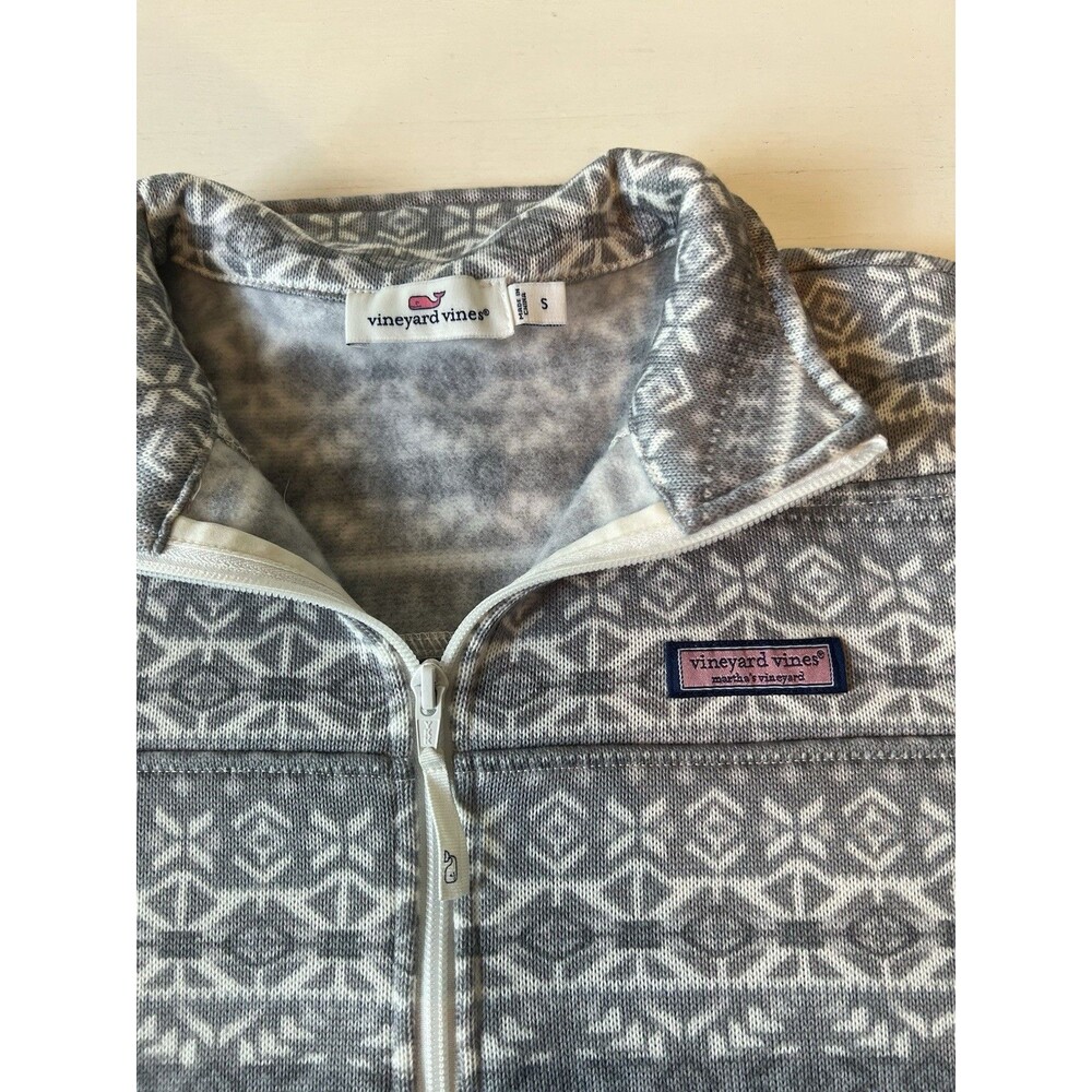 Vineyard Vines Womens Grey Fair Isle Fleece Quarter Zip Pullover Sweater Small - Picture 2 of 6